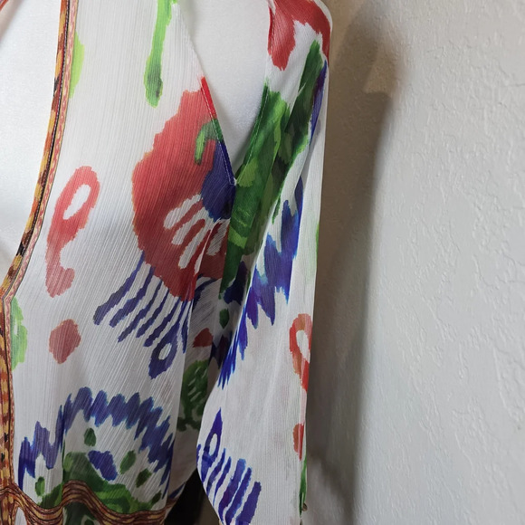 Zara Long Beaded Print Kimono Kaftan Sheer Colorful Beach Coverup Xs - Picture 5 of 9